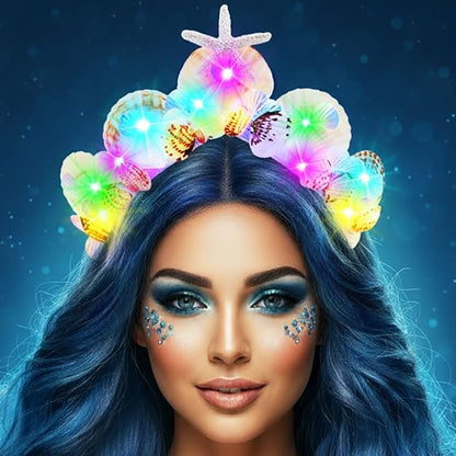 ACEDRE Light Up Mermaid Crown Shell Headband Starfish Costume Hair Accessories for Women