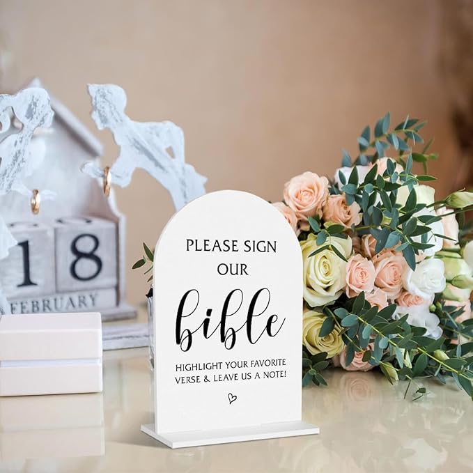 Please Sign Our Bible Wedding Sign Modern Minimalist Style Wedding Signs For Engagement Bridal Shower Ceremony Reception Event Birthday Party Clear Table Acrylic Decor