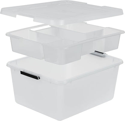 IRIS USA Clip Box with Removable Tray and Latching Lids, 18 Quart Craft Storage Bins, Art & Writing Supply Containers for Home, Office & Classroom Organization