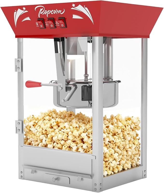 Commercial Popcorn Machine 12Oz with Warming Light, Makes 60 Cups, Theater Style Stainless Steel Popper with Tempered Glass - for Home Theater, Parties & Business, Red