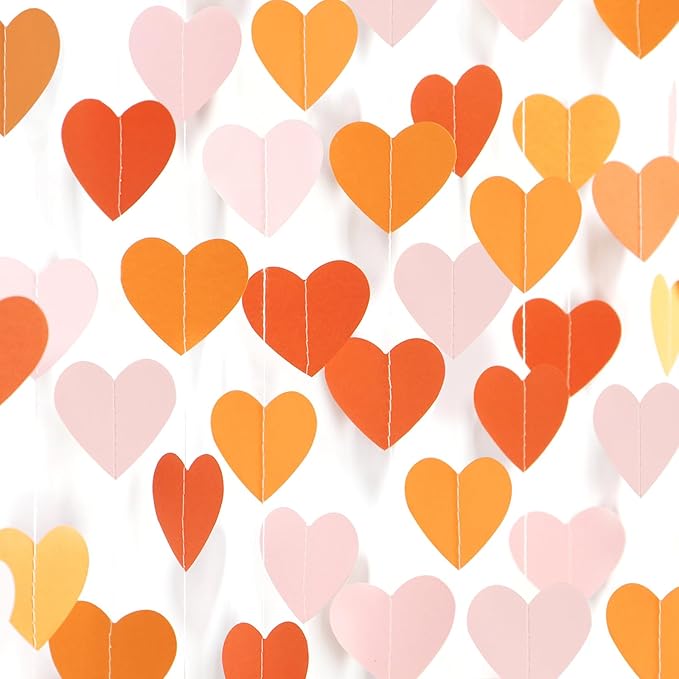 Pink Orange Fall Engagement Party-Decorations Heart-Garland - 52ft Fall Autumn Thanksgiving Harvest Hanging Streamers Banner,Birthday Baby Bridal Shower Wedding Bachelorette Groovy Decor Panduola