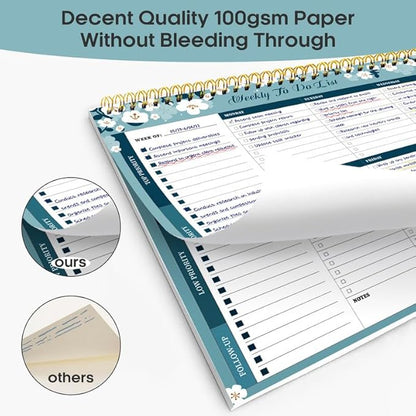 Taja Weekly To Do List Notepad with 52 Undated Sheets（8.5"×11"）- Weekly Desk Planner for Women & Man, Work and Home - 1 Pack Blue Breeze