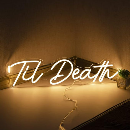 SYLHOME Large LED Neon Light Sign 'Til Death 24"X5.9" 12V Wedding Bridal Shower Neon Birthday Party Art Wall Decor Signs Bar Bedroom Living Room Decor Sign Love (With Adapter) Warm White