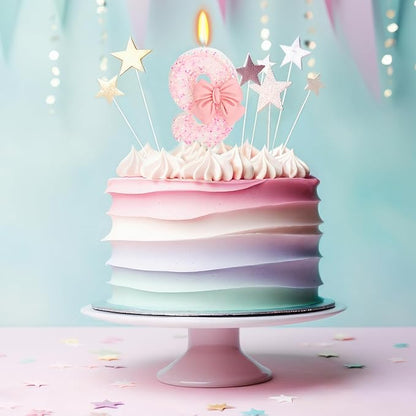 Birthday Candle for Cake, 9 Candle - Pink Glitter with Bowknot, 2.76 inch Happy Birthday Candle, Cake Topper Decoration for 9 Years Old Birthday Party (Number 9)