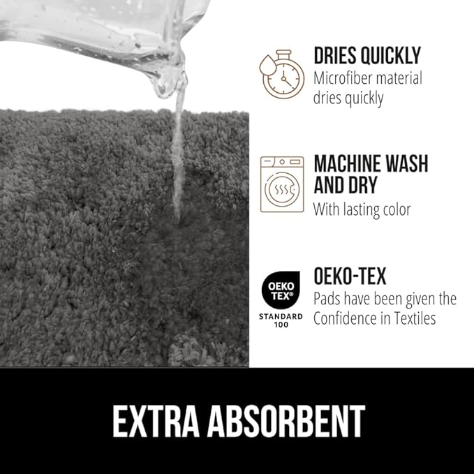GORILLA GRIP Bathroom Rugs, Ultra Soft Absorbent Mat, Thick Plush Bath Rug, Machine Washable, Microfiber Quick Dry, Mats for Shower, Bathtub and Floor, Home Decor Accessories, 24x17, Charcoal