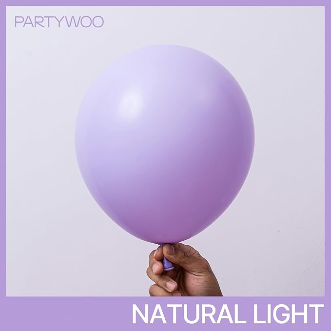 PartyWoo Lavender Balloons 155pcs Different Sizes Pack of 18 12 10 5 Inch Light Pastel Purple Lilac Balloon Arch Kit for Baby Shower Bachelorette Fairy Birthday Princess Party Decorations Purple-Q10