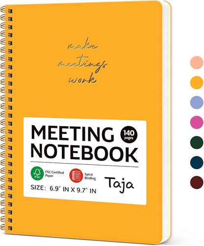 Meeting Notebook for Work Organization - Work notebook with action items, Meeting Minutes Planner Notebook, Perfect Office Supplies for Men & Women - Yellow