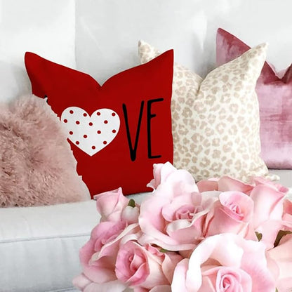 GEEORY Valentines Day Pillow Covers 20x20 inch Set of 4 for Valentines Decor Red White Stripes Dots Love Heart Valentines Day Throw Pillows Decorative Cushion Cases Valentine Decorations