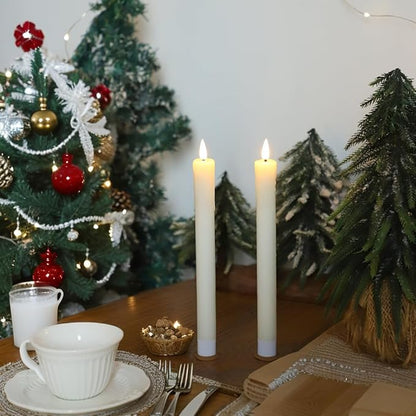 Lezonic Ivory Flameless Taper Candles Battery Operated with Remote, Long LED Candlesticks Flickering Real Wax Set of 6, 9.5 inch Battery Candles with Realistic 3D Flame