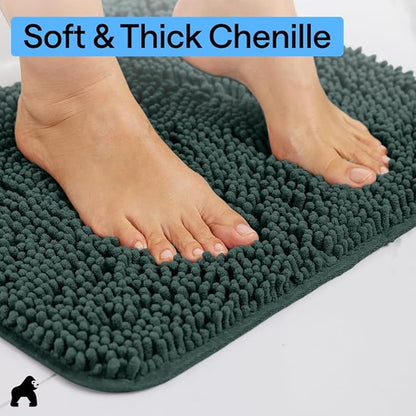 GORILLA GRIP Bathroom Rug Sets, Soft Chenille 2 Piece Area Rugs Set, Toilet Base Mat and 30x20 Carpet, Absorbent Microfiber Washable Mats Dry Quickly, Home Décor and Bath Room Accessories, Hunter