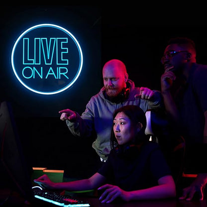 Live On Air Neon Light Sign, Round USB Powered On Air Led Light Up Sign, Dimmable Live On Air Streaming LED Sign for Tiktok, Twitch Streamer, Gamer, Game Room, Studio Decoration (Ice Blue)