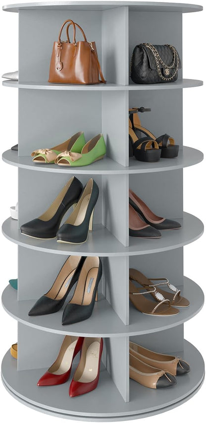 SpaceAid 5 Tier Rotating Shoe Rack Tower, Spinning Shoe Display Lazy Susan, Revolving 360 Shoe Rack Storage Round Carousel, Vertical Handbag Rotate Shoes Closet Organization (5-Tier Gray)