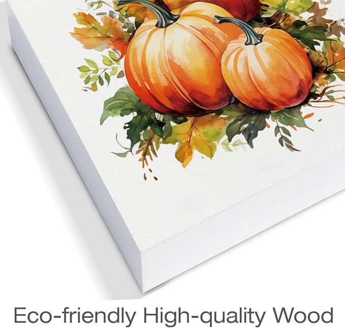 Fall Decor Farmhouse Pumpkins Wooden Box Sign Fall Harvest Decorations Rustic Home Desk Shelf Tabletop Decor 5 x 5 Inches
