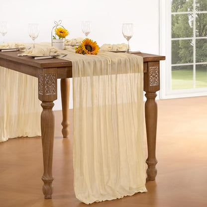 Beige Cheesecloth Table Runner 10 Pack Christmas Table Runners 120 Inches Boho Gauze Cream Cheese Cloth Table Decor for Xmas Holiday Season Parties Wedding Bridal Baby Shower