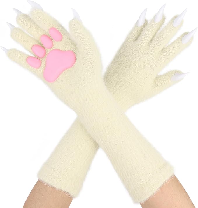 Faux fur wolf paw gloves with non-slip cat pad three-piece set, suitable for cosplay, Christmas, and Halloween party costumes