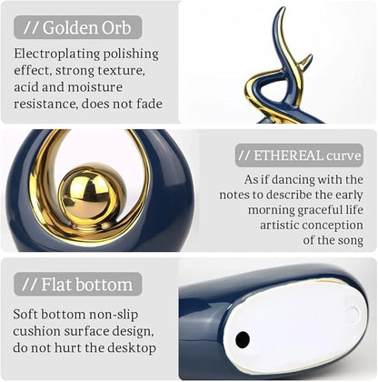 Norrclp Home Decor Modern Abstract Art Ceramic Statue Table Decorations for Dining Room Living Room Office Centerpiece (Blue and Gold, Small), Blue,gold