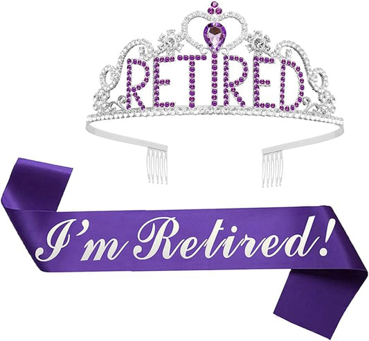 JETKONG Retirement Party Decorations - Tiara/Crown & Sash for Women, Party Supplies & Favors (Purple)