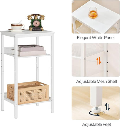HOOBRO Tall Side Table, 3-Tier Telephone End Table with Adjustable Mesh Shelves, Small Entryway Table with Storage, Small Nightstand for Living Room, Bedroom, Hallway, Office, White WW01DH01G1
