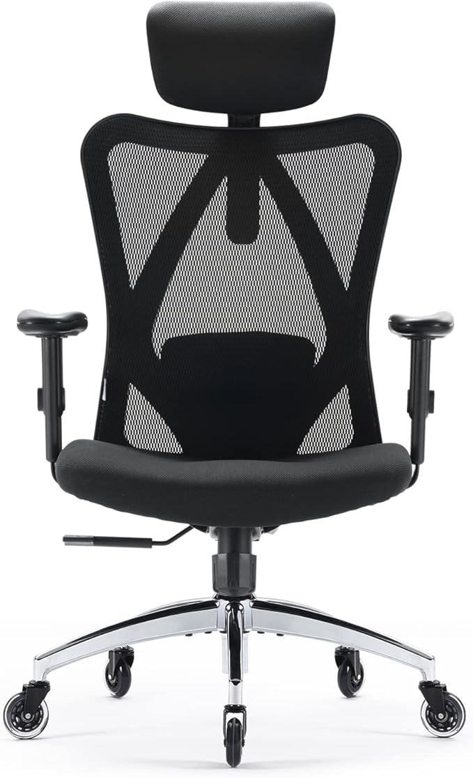 SIHOO M18 Upgraded Wheels Office Chair Ergonomic Desk Chair, Breathable Mesh Design High Back Computer Chair, Adjustable Headrest and Lumbar Support (Light Black)