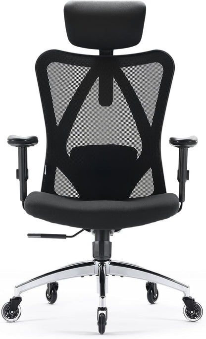 SIHOO M18 Upgraded Wheels Office Chair Ergonomic Desk Chair, Breathable Mesh Design High Back Computer Chair, Adjustable Headrest and Lumbar Support (Light Black)