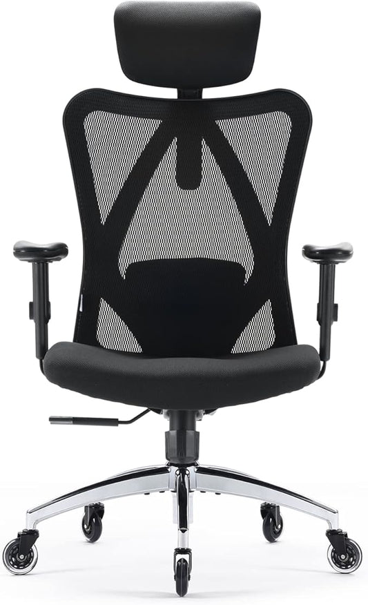 SIHOO M18 Upgraded Wheels Office Chair Ergonomic Desk Chair, Breathable Mesh Design High Back Computer Chair, Adjustable Headrest and Lumbar Support (Light Black)