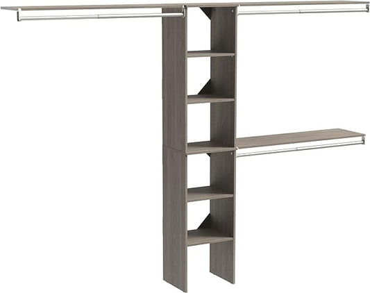 ClosetMaid SuiteSymphony Wood Closet Organizer Kit with Tower, 3 Hang Rods, Top Shelves, Adjustable, Fits Spaces 5-9 ft. Wide, Graphite Grey