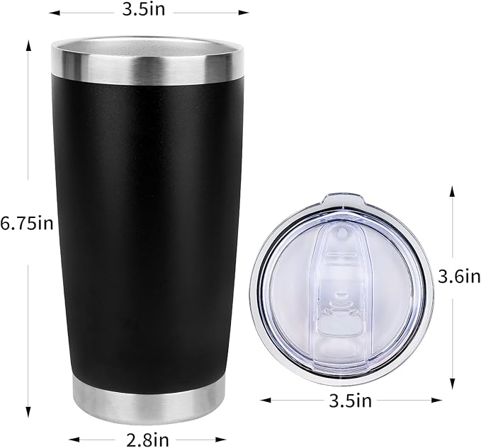 20oz Stainless Steel Tumbler Bulk with Lid, Travel Mug - Double Wall Vacuum Powder Coated Cup - Black, 12 Pack