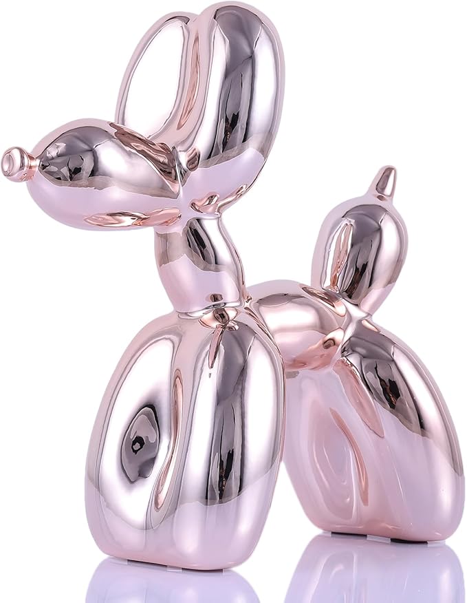 Balloon Dog Sculpture Modern Home Decor Collectible Figurines Funky Statues for Bedroom Trendy Animal Decor for Coffee Table Living Room Decor, 9.8*9.8*3.5inch, Pink