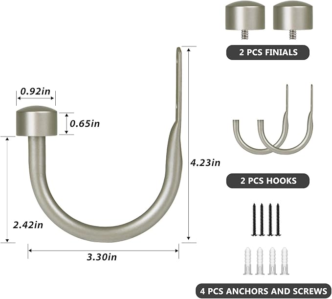 TONIAL Curtain Holdbacks, Decorative Curtain Tieback for Wall Antique Silver Window Drapery Hold Backs Small with Round Finials (1 Pair/2 Pack)