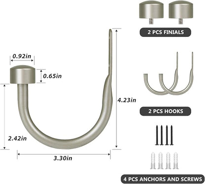 TONIAL Curtain Holdbacks, Decorative Curtain Tieback for Wall Antique Silver Window Drapery Hold Backs Small with Round Finials (1 Pair/2 Pack)