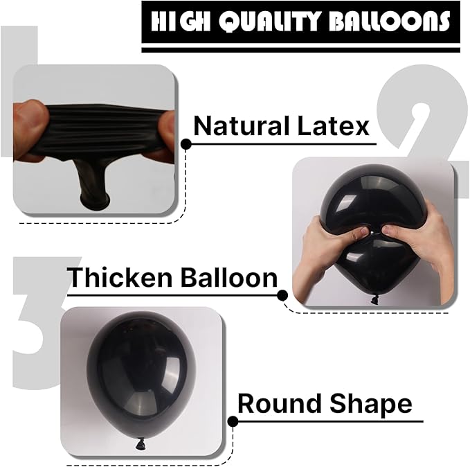 PartyWoo Black Balloons 155 pcs Different Sizes of 18 12 10 5 Inch Black Balloons Arch Kit Garland for Baby Shower Birthday Graduation Casino Gaming Anniversary Race Car Party Decorations Black-Y18