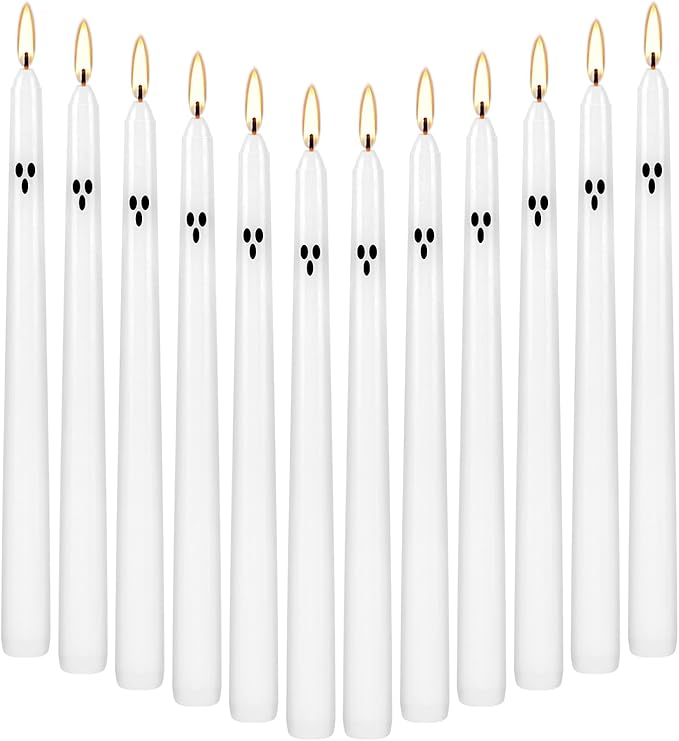 12pack 10inch Ghost Halloween Taper Candles-unscented White Spooky Candles Decorations Halloween Ghost Shaped Decor for Party Favor Home Table