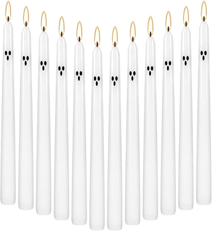 12pack 10inch Ghost Halloween Taper Candles-unscented White Spooky Candles Decorations Halloween Ghost Shaped Decor for Party Favor Home Table