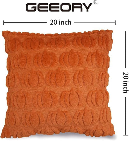 GEEORY Fall Pumpkin Throw Pillow Covers 20x20 Inch Set of 2, Autumn Soft Plush Faux Fur Wool Decorative Farmhouse Holiday Cushion Case for Home Decoration (Rust) GC001-20