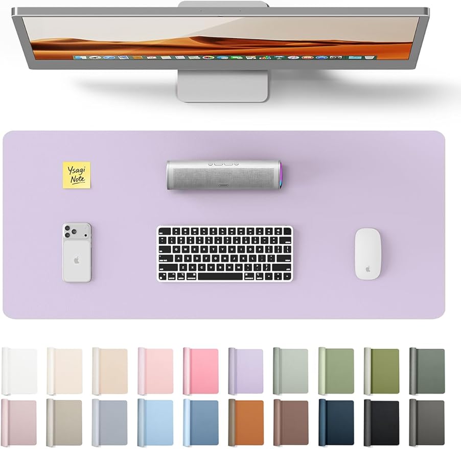 YSAGi Leather Desk Protector, Office Mat, Large Mouse Mat, Non-Slip PU Leather Blotter, Laptop Pad, Waterproof Writing Pad for Office and Home (Light Purple, 23.6" x 13.8")