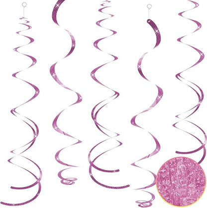 30 pcs Pink Hanging Swirls Decorations Swirl Party Decorations Plastic Party Streamer for Ceiling, 26"