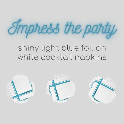 Light Blue on White Cocktail Napkins - 100 Pack, 5" x 5", 3-Ply Paper - Style Name: Blissful Crossing