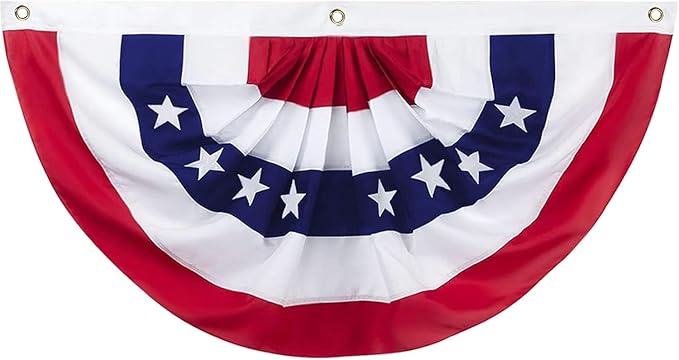 1.5x3 Ft American Pleated Fan Flag Decoration, Patriotic Half Fan Bunting flag Banner for 4th of July, Memorial Day & Independence Day, Indoor Outdoor Window Garden Fence balcony Porch Yard Decor(type 1)