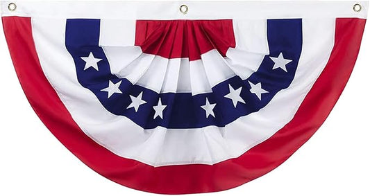 1.5x3 Ft American Pleated Fan Flag Decoration, Patriotic Half Fan Bunting flag Banner for 4th of July, Memorial Day & Independence Day, Indoor Outdoor Window Garden Fence balcony Porch Yard Decor(type 1)
