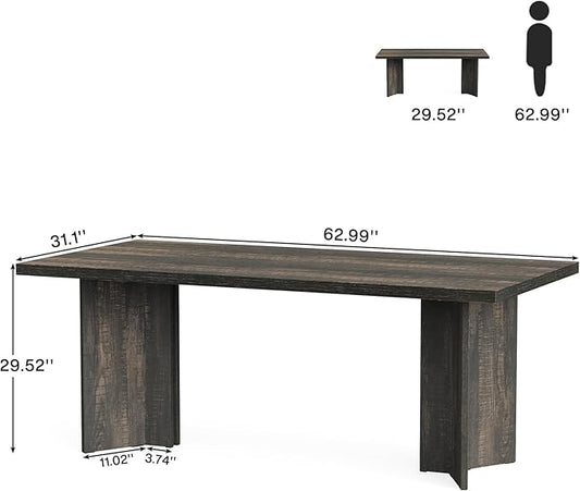 Tribesigns 63-inch Executive Desk, Vintage Office Computer Desk with Large Tabletop, Farmhouse Wood Writing Conference Table Workstation for Home Office, Study, Dark Gray