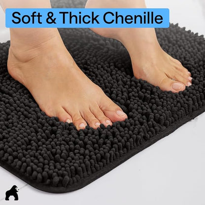 GORILLA GRIP Bathroom Rug Sets 3 Piece, Bath Mat Set and Oval Toilet Base with Rubber Backing, Plush Absorbent Shaggy Chenille Washable Mats, Includes 24x19.5, 24x17 and 30x20 Inch Rugs, Onyx