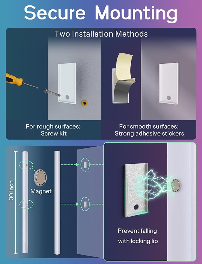 30 inch Battery Operated Wall Light Bar Rechargeable Wireless LED Wall Sconces Set of 2, Remote Control Color Changing Music Sync Scene Modes for Game Room Bedroom Living Room TV Background