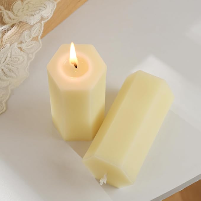 4PCS Hexagon Beeswax Pillar Candles,Large Handmade Pure Beeswax Candle,Unscented Smokeless，2 * 4",18H, White