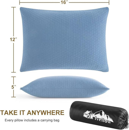 Ivellow Memory Foam Travel Pillow Compressible Camping Pillow for Sleeping Shredded Memory Foam Pillow Compact Firm Supportive Travel Pillow for Adults Kids Outdoor Hiking Essential Gear Blue-S