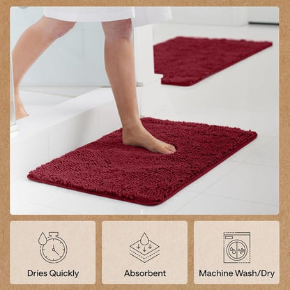 GORILLA GRIP Bath Rug Mat 30x20, Thick Soft Absorbent Chenille, Quick Dry Microfiber Mats, Rubber Backing Washable Shower Floor Rugs, US Designed Bathroom Bathmat Home Decor Accessories, Burgundy