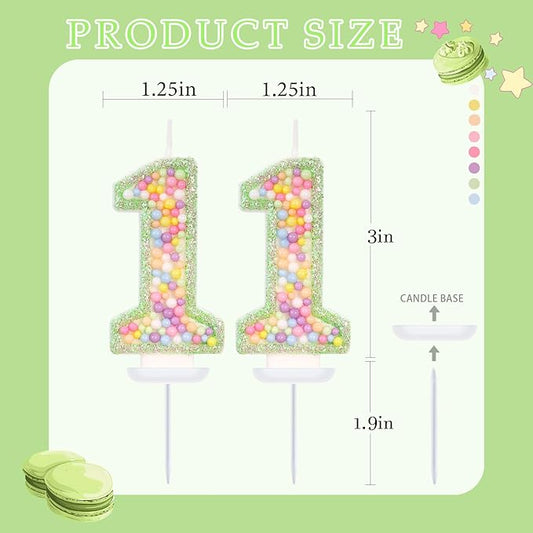 Green Birthday Candles - Number 11 Candle, Colorful Macaron Candles, 11 Birthday Decorations for Boys Girls, Green Cake Decorations, Theme Party Supplies