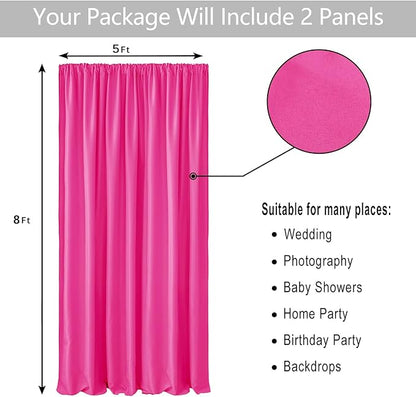 Hiasan Fuchsia Backdrop Curtains for Parties, Polyester Photography Backdrop Drapes for Family Gatherings, Wedding Decorations, 5ftx8ft, Set of 2 Panels
