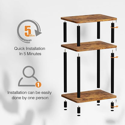 Apicizon 3 Tier End Table, Boho Side Table with Storage Shelf, Nightstand Bedside Table for Small Spaces, Bedroom, Living Room, Entryway, Farmhouse, Easy Assembly,Brown
