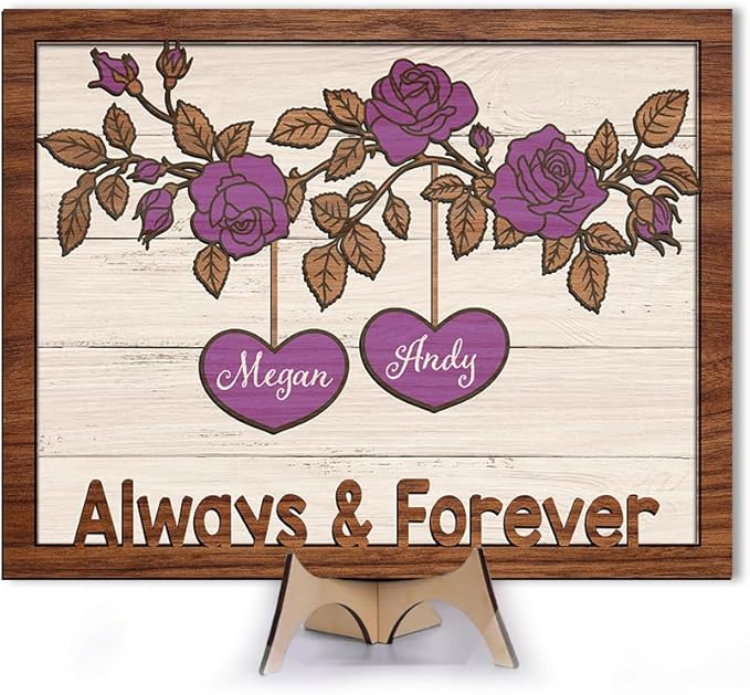 Always & Forever Wooden Sign, Custom Couple Sign, Anniversary Couple Gift, Wedding Gift Frame Sign, Rose Decor Wood Sign Birthday Christmas Valentine Gifts for Him Her Boyfriend Girlfriend a16