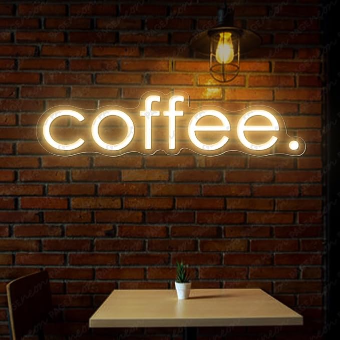 Coffee Neon Sign (32x8'', Remote and Plug included) Cafe Led Light coffee. led light coffee shop decorations wall decor (32x8" - Warm White)